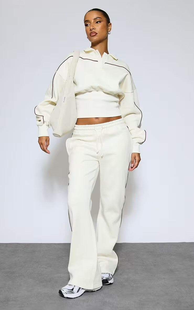 Damen Sportliches Crop- und Jogginghose Set Baumwolle