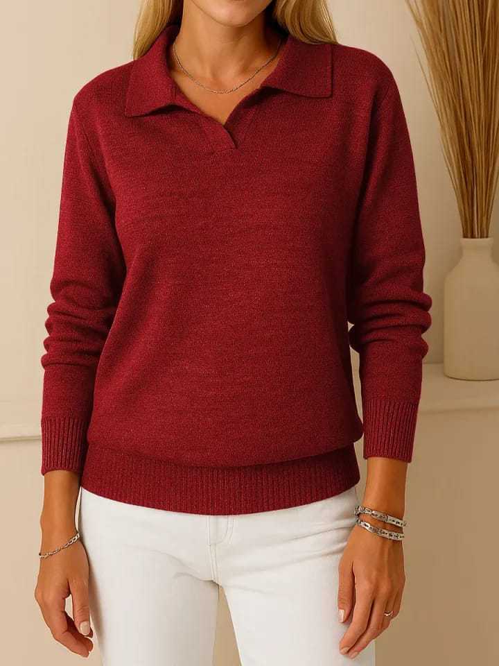 Damen Pullover Polo-Stil Eveloria Hochwertig