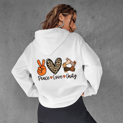 Damen Kapuzenpullover Peace Love Unity Design Eveloria