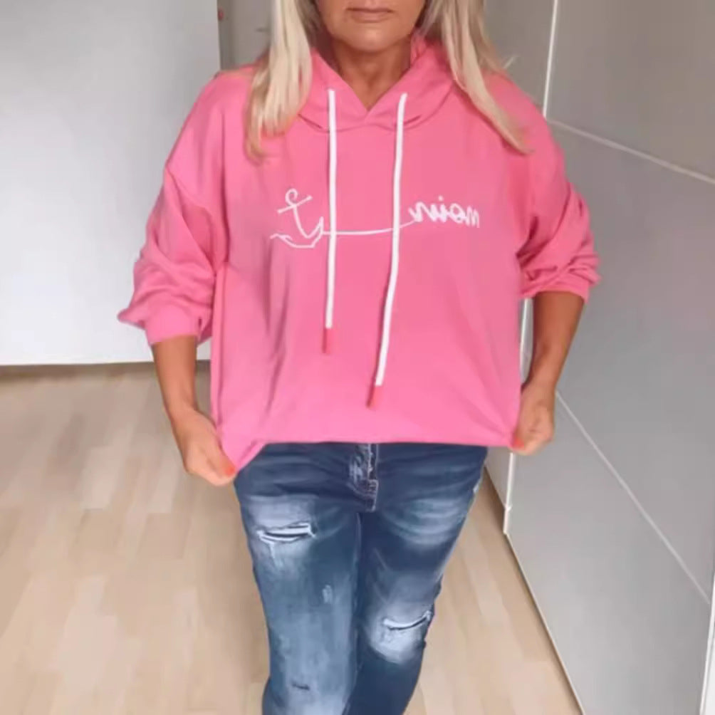 Damen Kapuzenpullover mit Schriftaufdruck und Taschen Schwarz - Eveloria