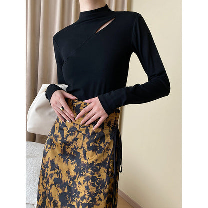 Eveloria Damen Oberteil Asymmetrischer Ausschnitt Langer Ärmel - Eveloria