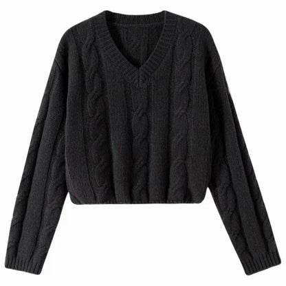 Damen Grobstrickpullover V-Ausschnitt Lässig Eveloria