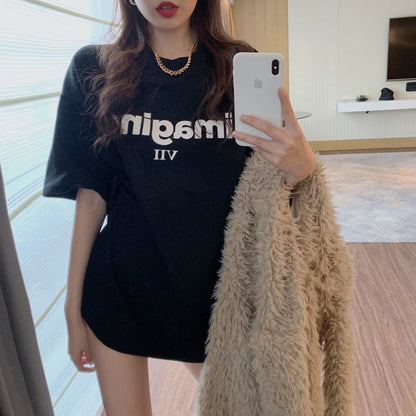 Damen Oversized T-Shirt Baumwolle Lässig Weiß