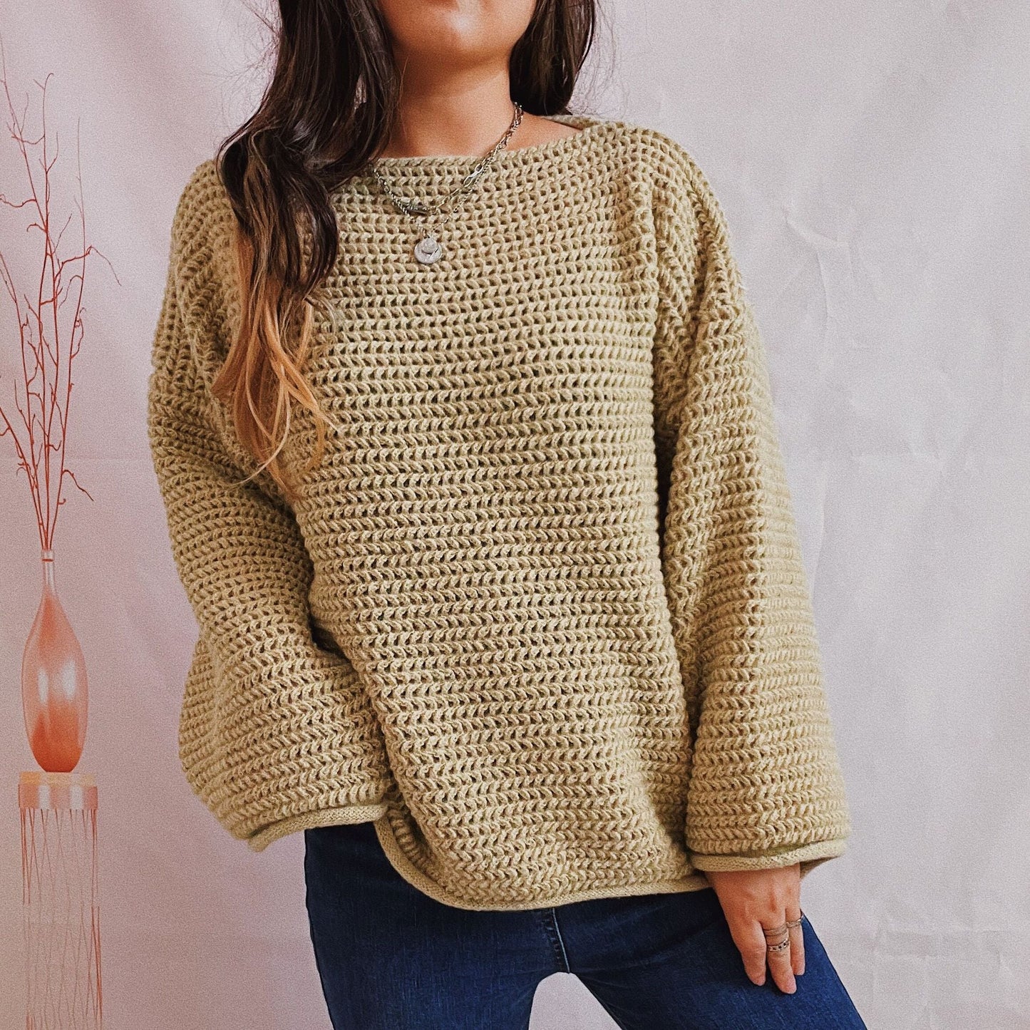 Damen Strickpullover Locker Weitem Schnitt Modernes Maschenbild