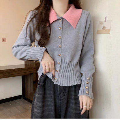 Damen Strickpullover mit Kragen und Knöpfen Eveloria
