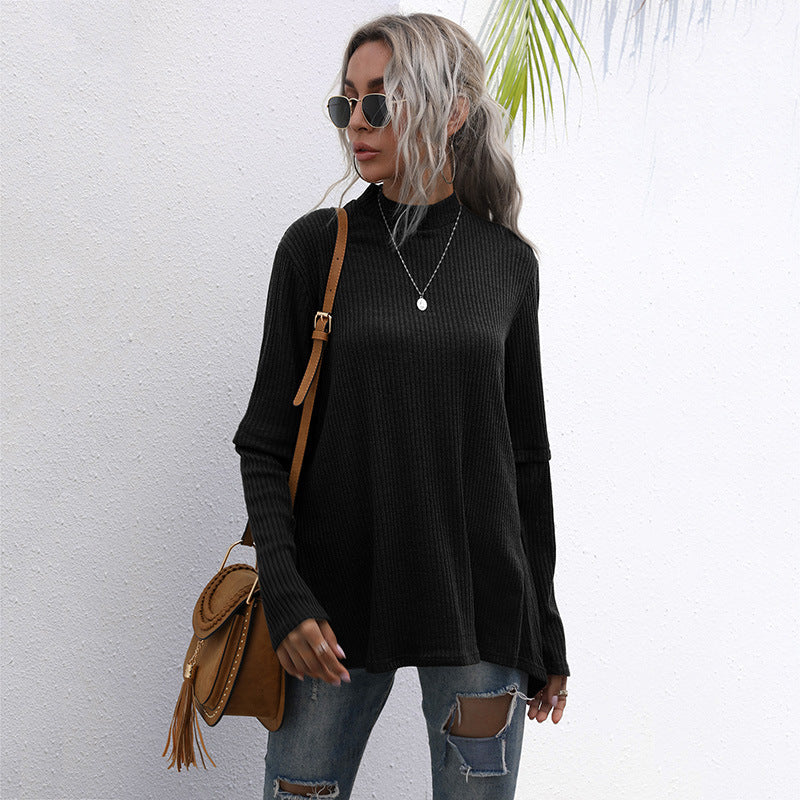 Damen Pullover Hochkragen Strukturiertes Waffelmuster Grau Eveloria - Eveloria