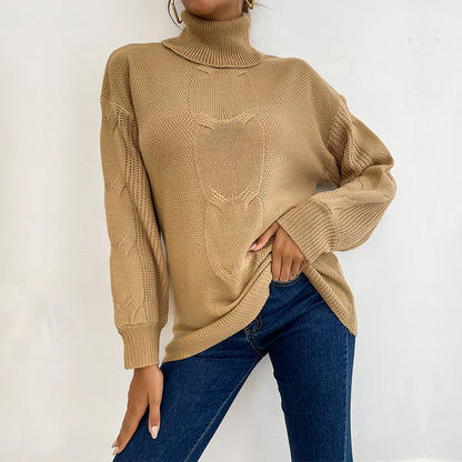 Damen Pullover Grobstrick Hochkragen Beige Eveloria