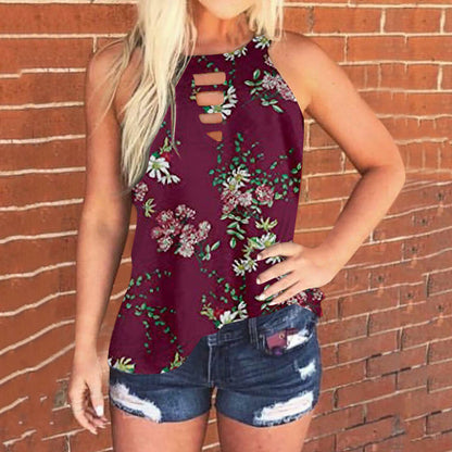 Damen Halstuben- Ärmellos Mandala-Muster Cut-Out