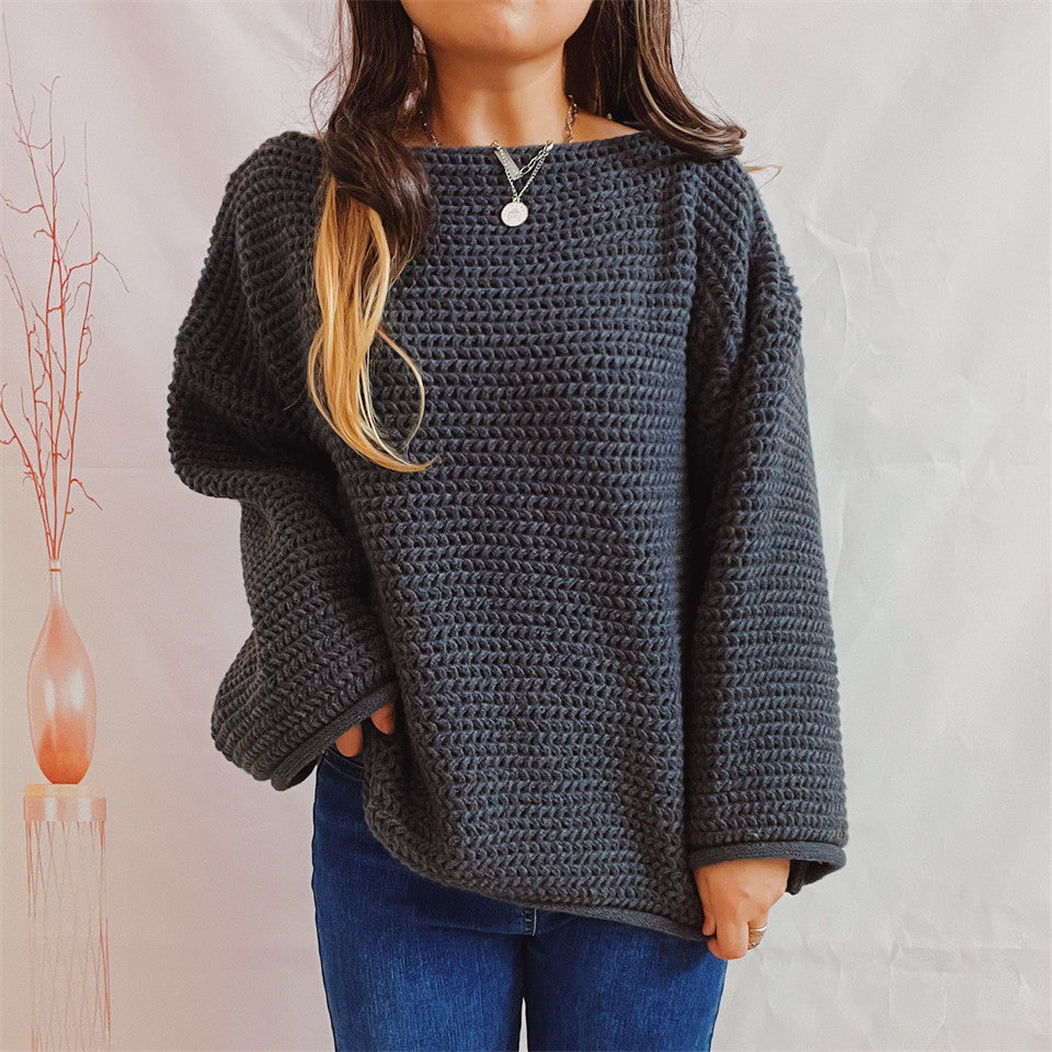 Damen Strickpullover Locker Weitem Schnitt Modernes Maschenbild