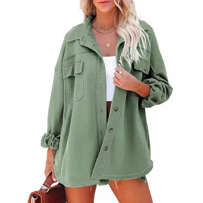 Damen Oversized-Hemdjacke aus Baumwolle mit Taschen und modernem