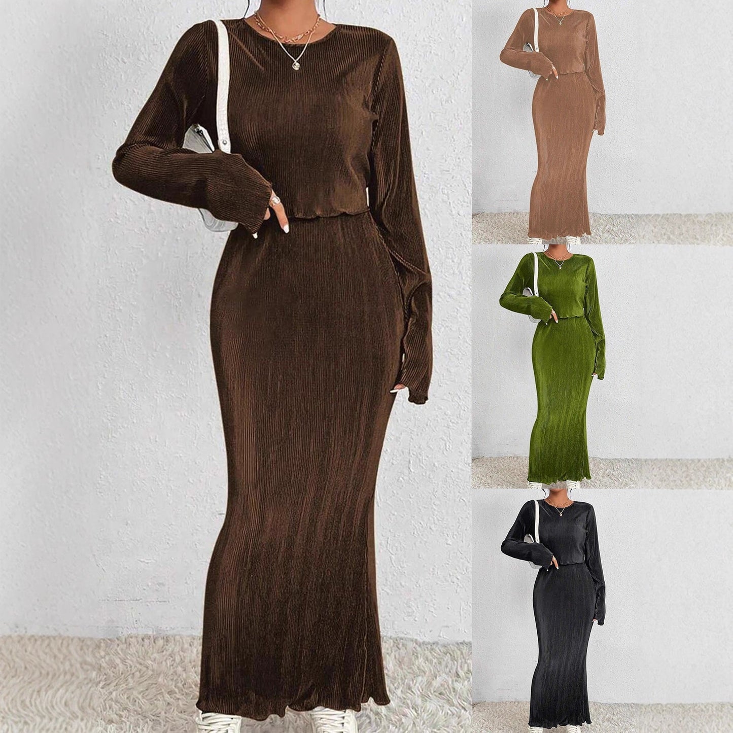 Damen Maxikleid Langärmlig Figurbetont Schwarz Eveloria - Eveloria