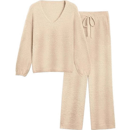 Damen Lounge-Set Weiches Strukturmaterial Beige