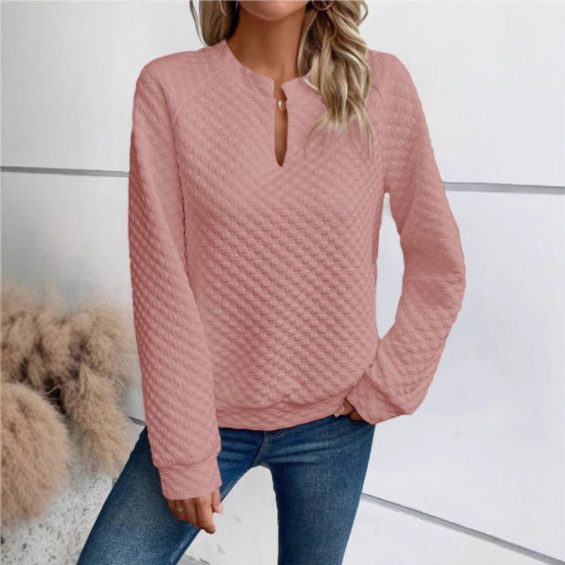 Damen Sweatshirt Strukturiertes Steppdesign Modischer Ausschnitt Grau