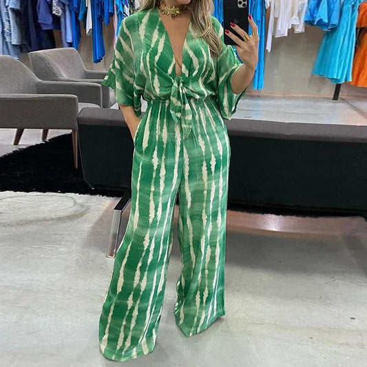 Damen Jumpsuit Kimono-Ärmel Taillengürtel Eveloria - Eveloria