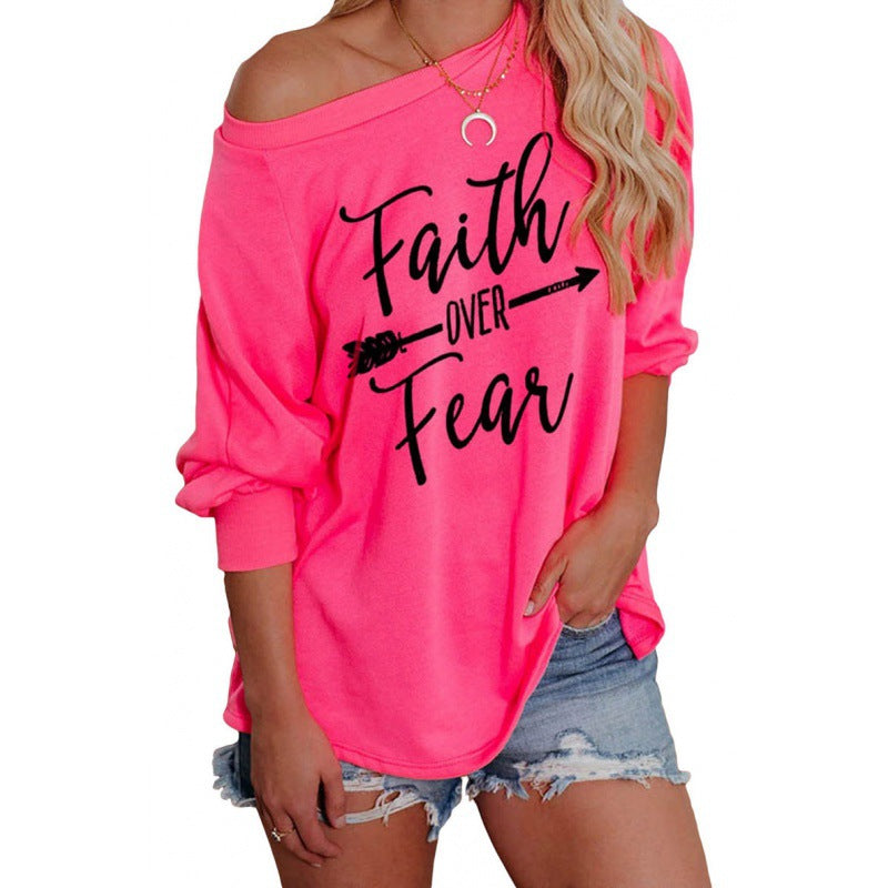 Damen Off-Shoulder Pullover mit Druck
