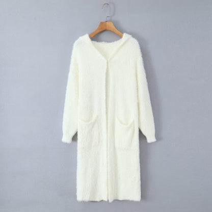 Damen Langstrickmantel mit Kapuze und Taschen Eveloria