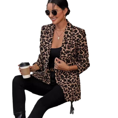 Damen Blazer Animal-Print Elegant Revers