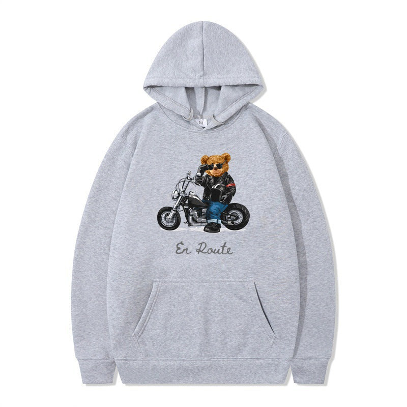 Damen Kapuzenpullover Bärenmotiv Lässig Grau Eveloria
