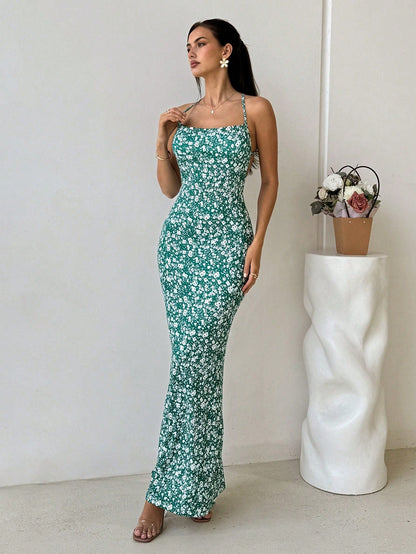 Damen Maxikleid Floraldruck Verstellbare Träger