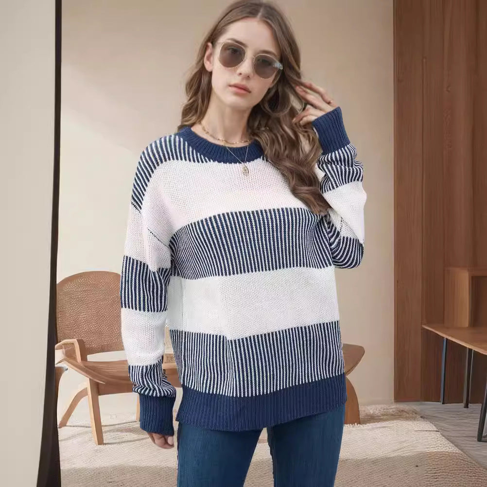 Damen Strickpullover Breite Streifen Weiter Schnitt Eveloria