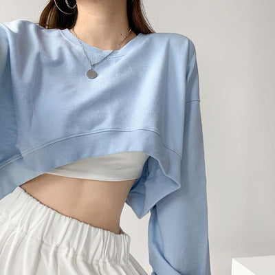 Damen Crop-Sweatshirt Weit Ärmel Modischer Schnitt