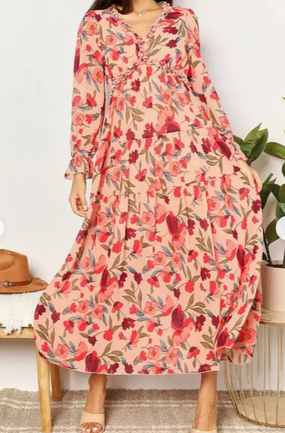 Damen Maxikleid Floraler Druck V-Ausschnitt Eveloria