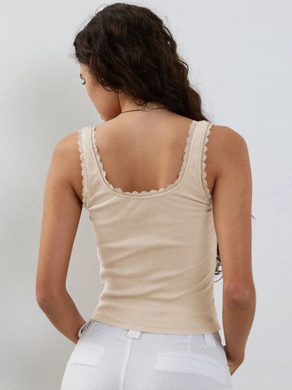 Damen Tanktop Spitze Ärmellos Crop-