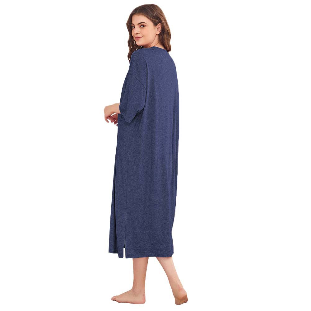 Damen Nachtkleid mit Schlitzen und Brusttasche Eveloria