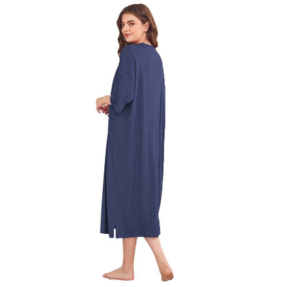 Damen Nachtkleid mit Schlitzen und Brusttasche Eveloria