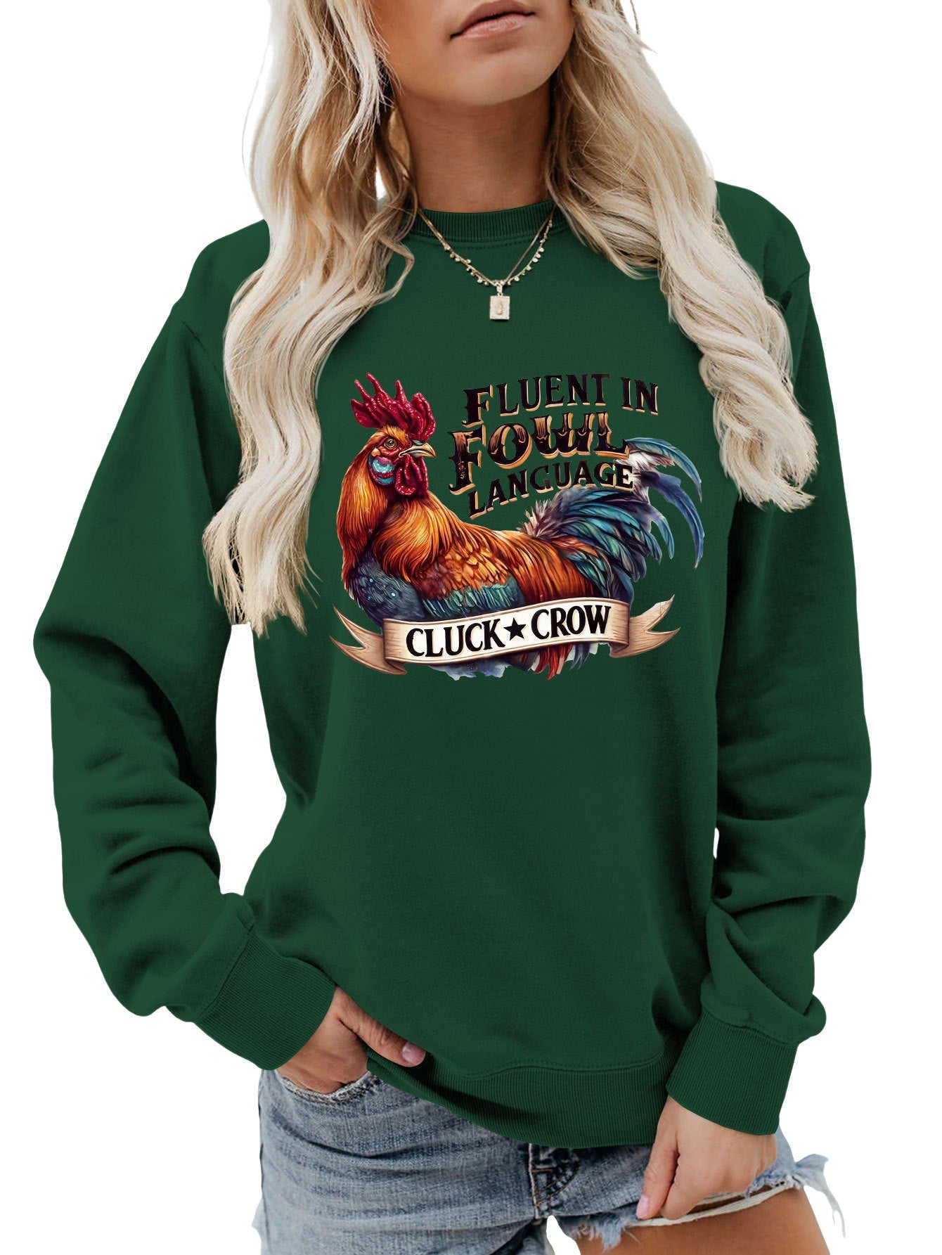 Damen Sweatshirt Hühnermotiv Bequem Grau Eveloria