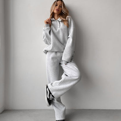 Damen Hoodie mit Knopfleiste und weiten Hosen Eveloria