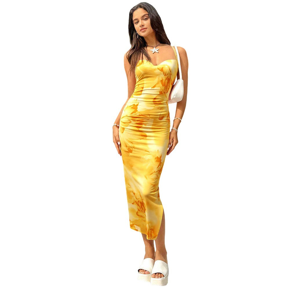 Damen Midikleid Rüschen Wasserfallausschnitt Elegant