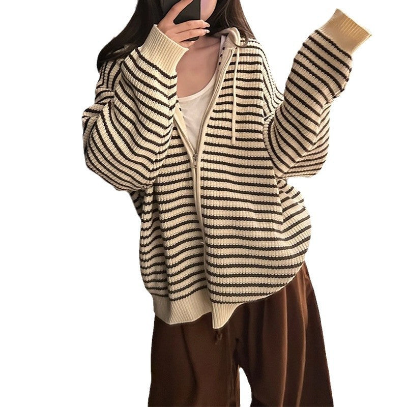Damen Oversized Strickjacke Reißverschluss Kapuze Eveloria