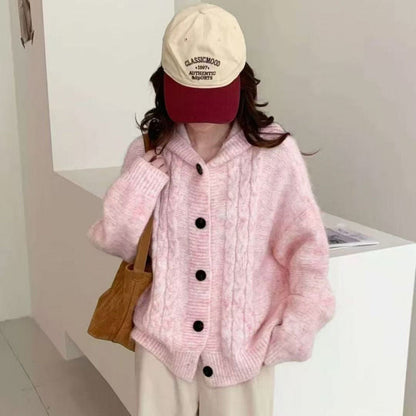 Damen Strickjacke Kapuzenpullover mit Knöpfen Beige