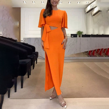 Damen Maxikleid Elegantes Schlitzdesign Fließendes Oberteil