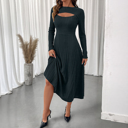 Damen Midi-Kleid Rippstrick Cut-Out Elegant
