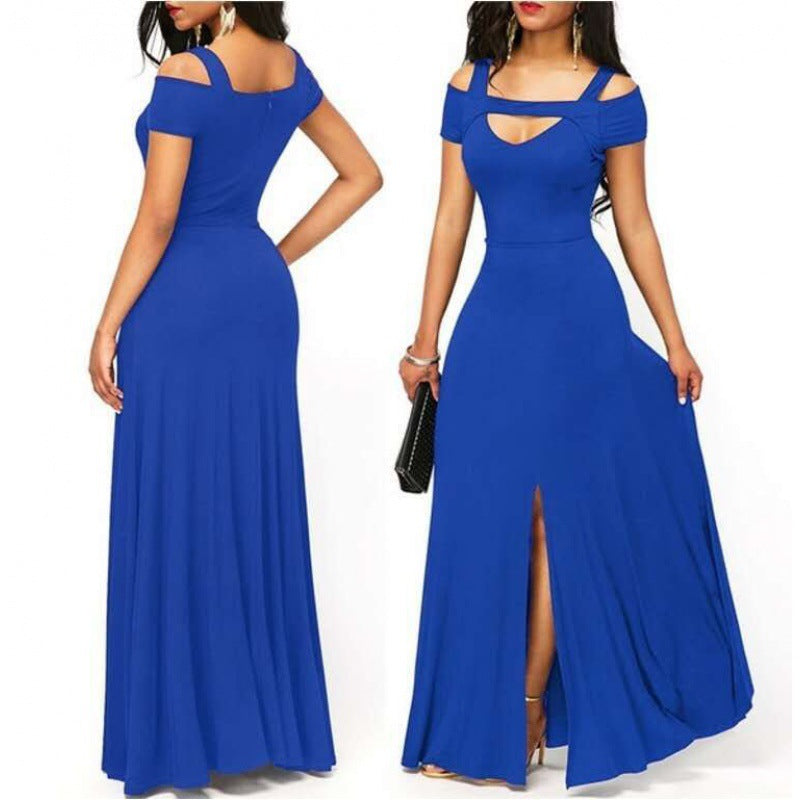 Damen Maxikleid Schulterfrei Elegant Schlitz Eveloria