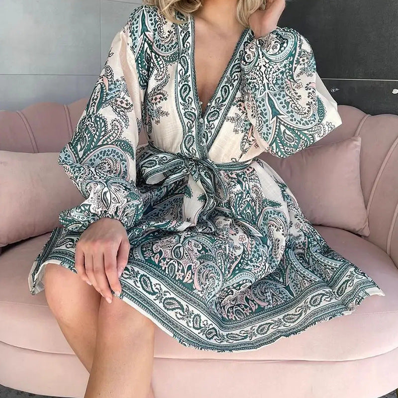 Damen Wickelkleid Paisleymuster Elastisch Eveloria