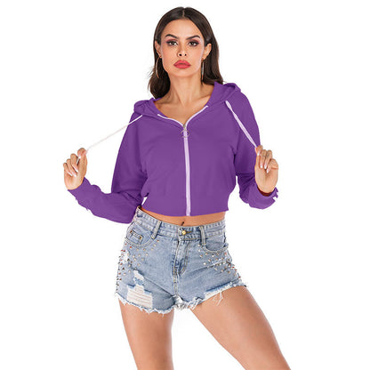 Damen Cropped Kapuzenpullover Hochwertiger Stoff Seitliche Streifen