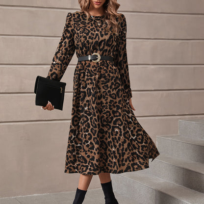 Damen Maxikleid Leopardenmuster Puffärmel