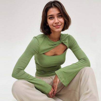 Damen Langärmliges Oberteil Twist-Design Cut-Out
