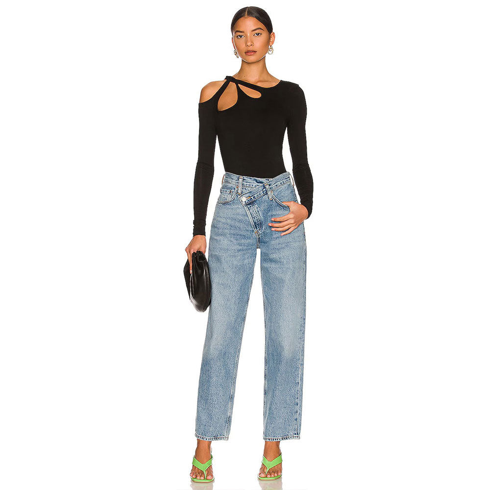 Damen Langarm Bodysuit Cut-Out-Design Eveloria