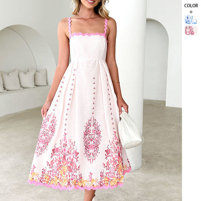 Damen Maxikleid Sommer florales Design Volantabschluss Eveloria - Eveloria