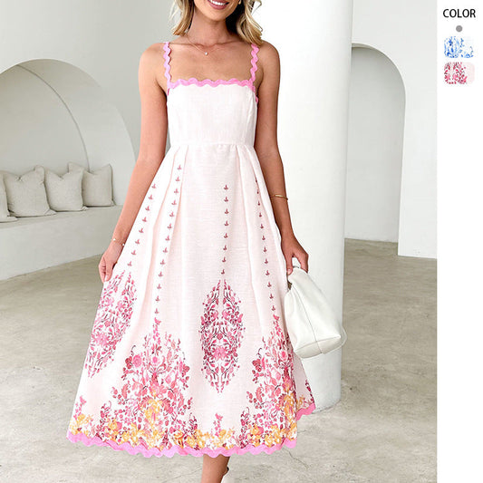 Damen Maxikleid Sommer florales Design Volantabschluss Eveloria - Eveloria