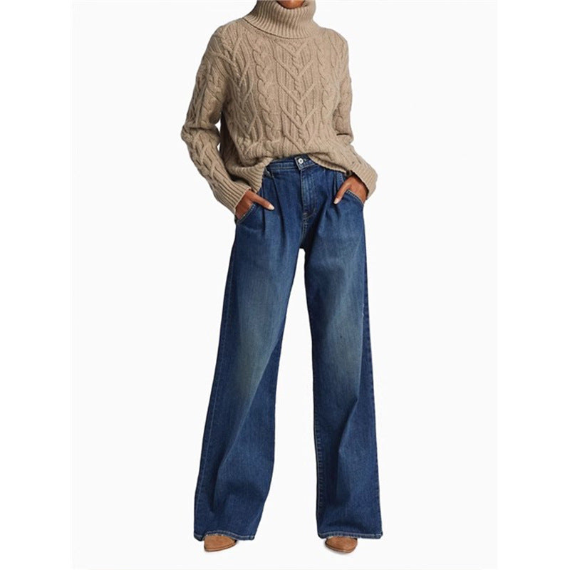 Damen Weite Jeans Hochbund Lässiger Schnitt Eveloria