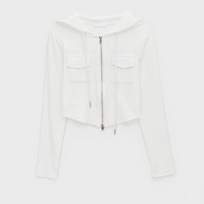 Damen Cropped Freizeitjacke Reißverschluss Kapuze Eveloria