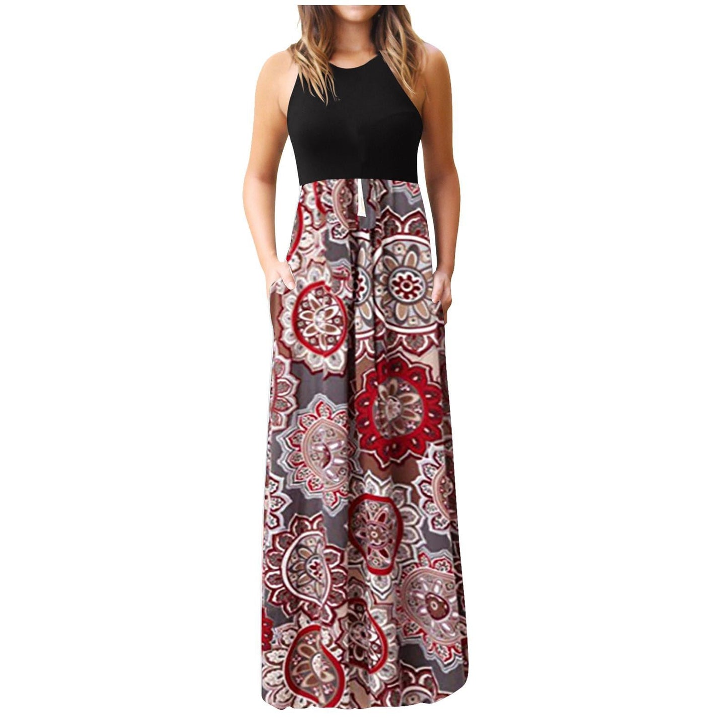 Damen Maxikleid Floralmuster Mit Seitentaschen - Eveloria