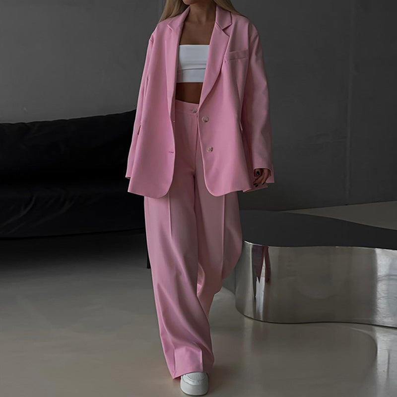 Damen Zweiteiler-Set Oversized Blazer Weite Hose Eveloria