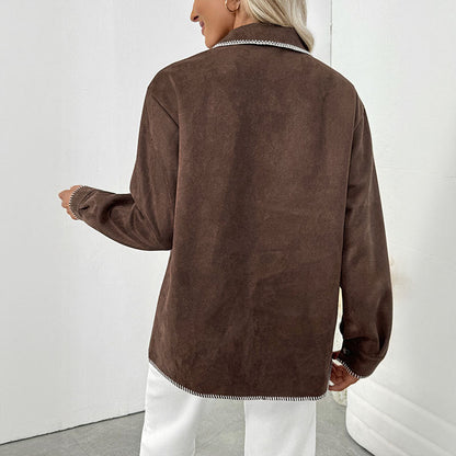Damen Lässige Jacke Kontrastnähte Eveloria