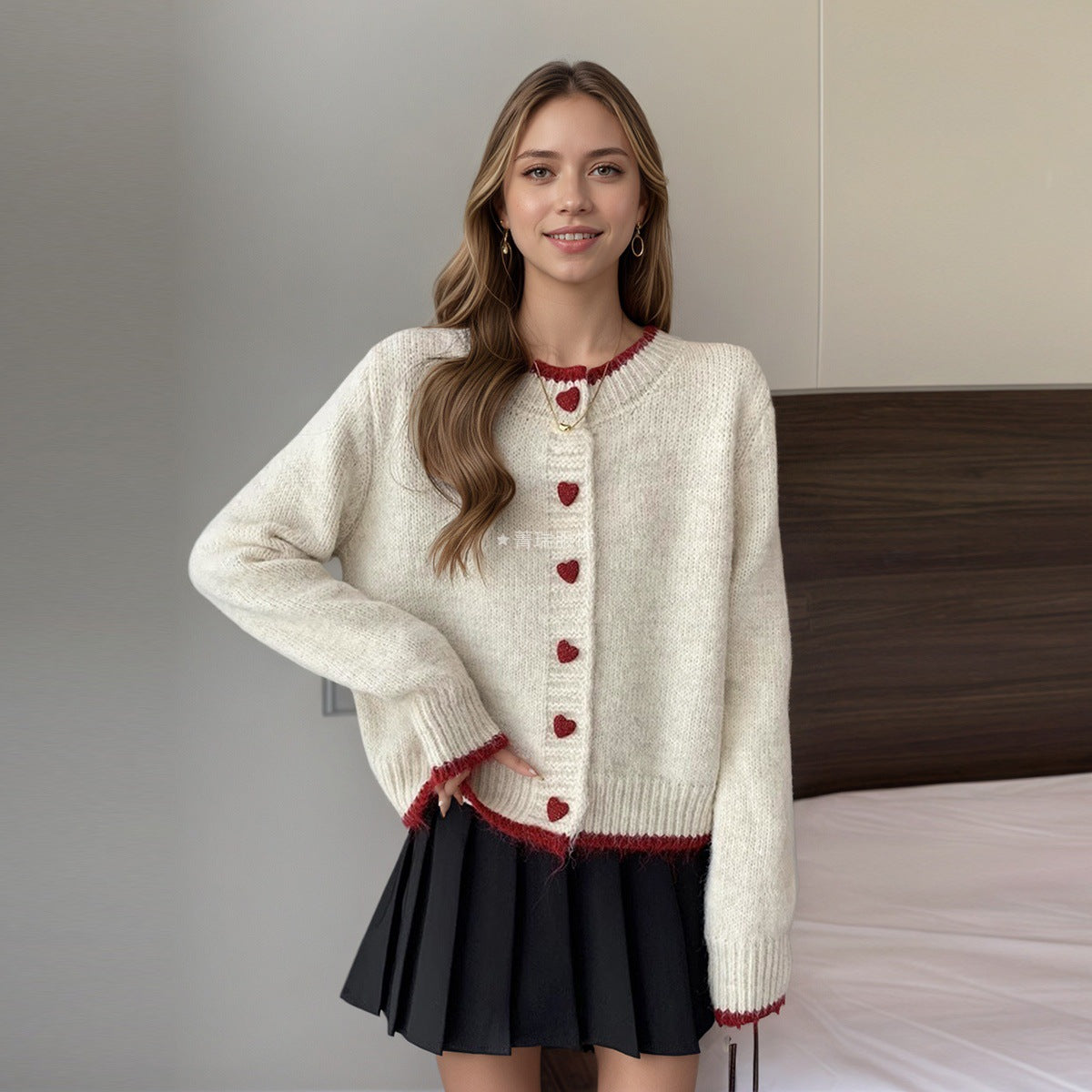 Damen Strickcardigan mit Herzknöpfen Eveloria